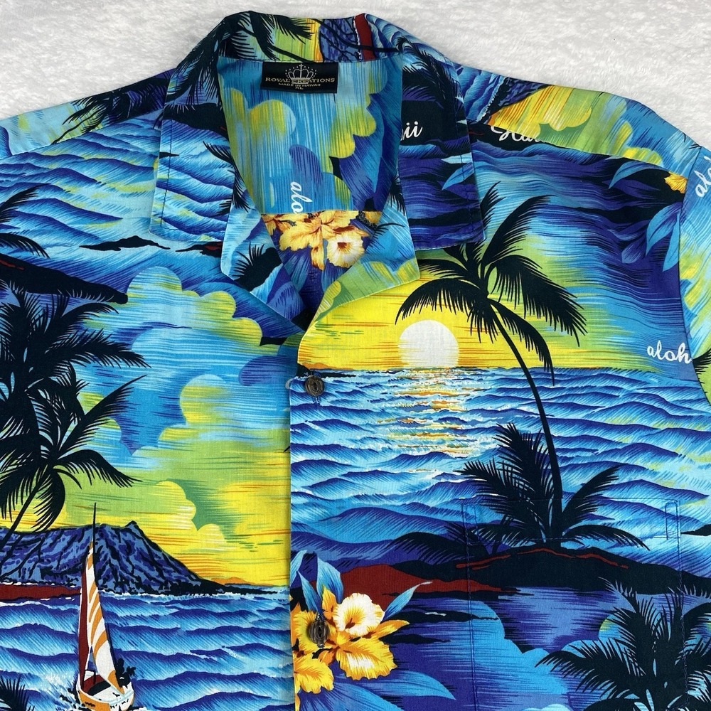 Royal Creations Hawaiian Shirt Mens XL Blue Tropical Print